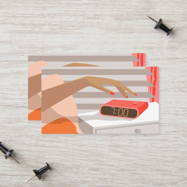 Tarjeta De Presentación Mujeres presionando con la mano el botón de snooze (Anverso/Reverso In Situ)