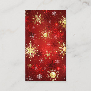 Tarjeta De Presentación Navidades Copos de nieve dorados con fondo rojo