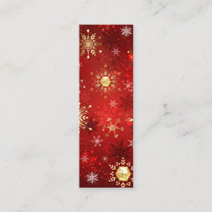 Tarjeta De Presentación Navidades Copos de nieve dorados con fondo rojo