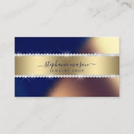 Tarjeta De Presentación Navy Blue Gold Sparkly Diamonds Negocios modernos