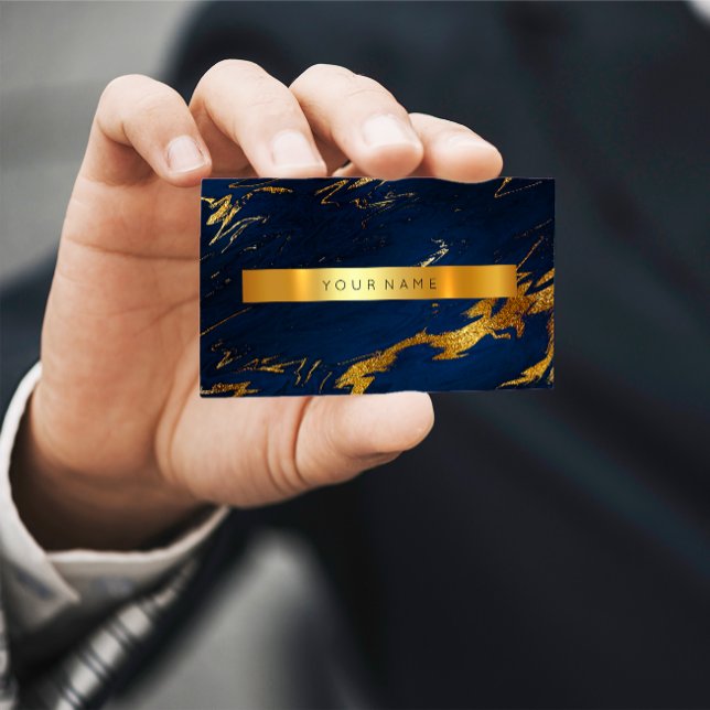 Tarjeta de presentación Navy Blue Grungy Gold Marb (Navy Blue Grungy Gold Marble Vip Business Card)