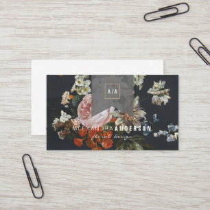 Tarjeta de presentación negra de cinta floral Rosa