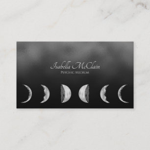 Tarjeta De Presentación Negro y Relieve metalizado plateado Textura Luna M