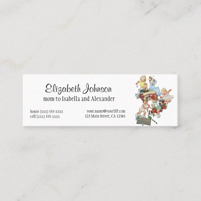 Tarjeta De Presentación Niños pequeños de la época jugando con camiones de (Anverso)