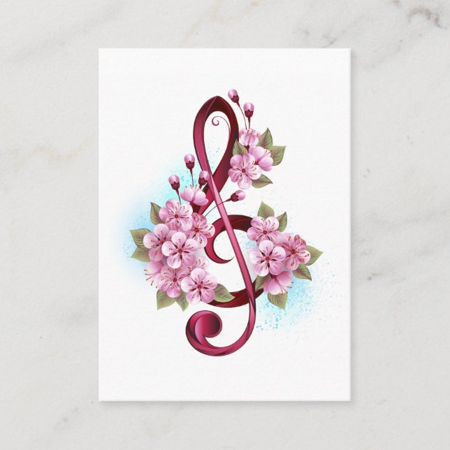 Tarjeta De Presentación Notas de clave de sol musical con flores de Sakura (Anverso)