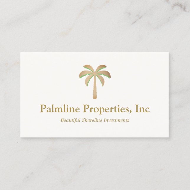 Tarjeta De Presentación Oro Palm Tree Beach Front Inmobiliaria Ca (Anverso)
