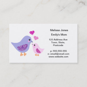Tarjeta De Presentación Pájaros rosados y púrpuras lindos de la madre y