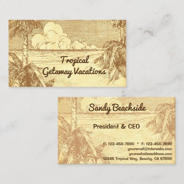 Tarjeta De Presentación Palm Trees de Playa Tropical Personalizado de Arte (Anverso / Reverso)