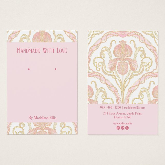 Tarjeta de presentación para aretes con diseño flo (Anverso y reverso)