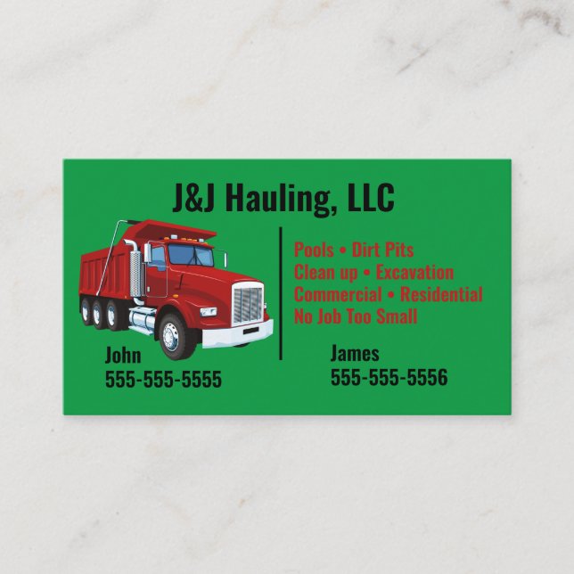 Tarjeta de presentación para camiones volcados  (Anverso)