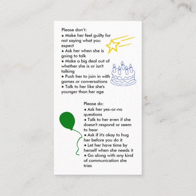 Tarjeta de presentación para Chica de cumpleaños s (Reverso)