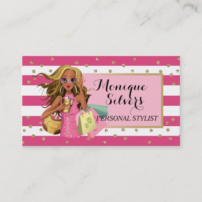 Tarjeta de presentación para compradores rosa y bl (Anverso)