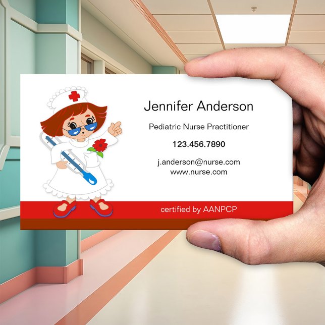 Tarjeta de presentación para enfermeras pediátrica (Cute cartoon business card for a pediatric nurse or independent child health care consultant)