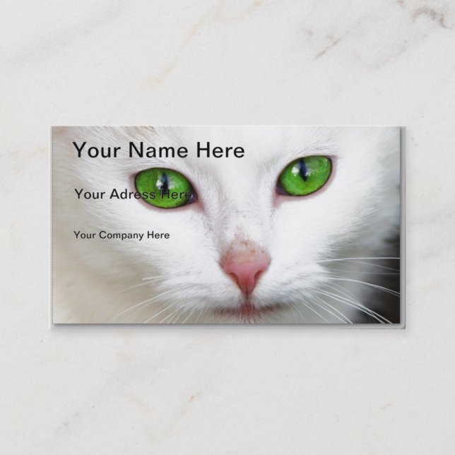 Tarjeta de presentación para gato blanco Ojo Verde (Anverso)