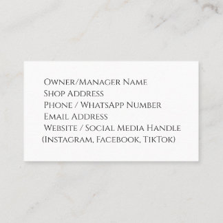 Tarjeta de presentación para la tienda de prendas