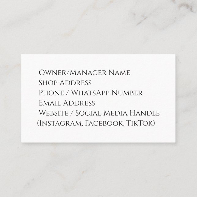 Tarjeta de presentación para la tienda de prendas  (Reverso)