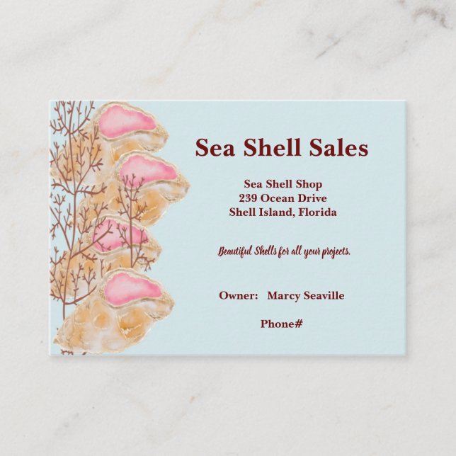 Tarjeta de presentación para Ocean Shell Shop (Anverso)