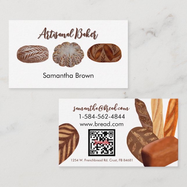 Tarjeta de presentación para panadería de pan arte (Anverso / Reverso)