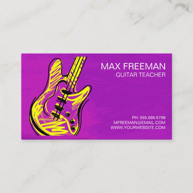 Tarjeta de presentación para profesor de guitarra  (Anverso)