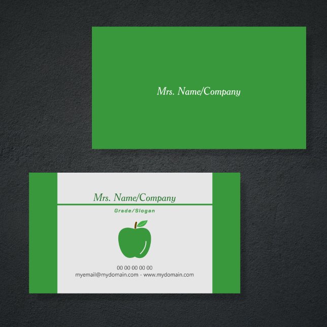 Tarjeta de presentación para profesores de Apple v (Green Apple Teacher Business Card)