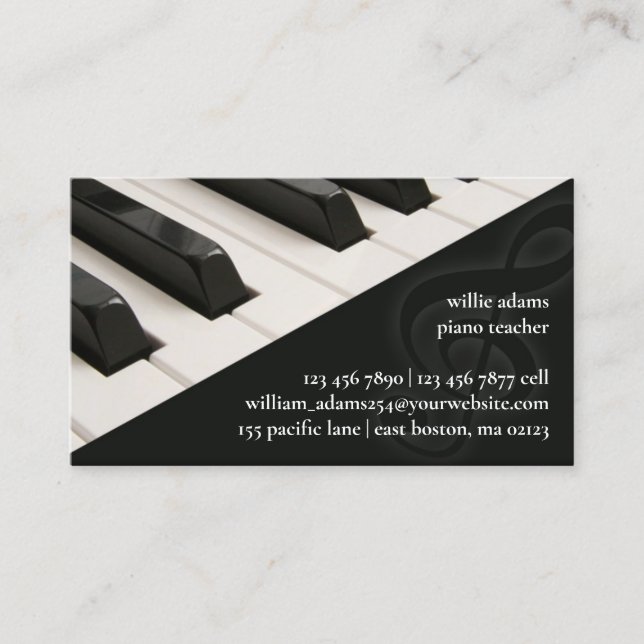 Tarjeta de presentación para profesores de piano (Anverso)