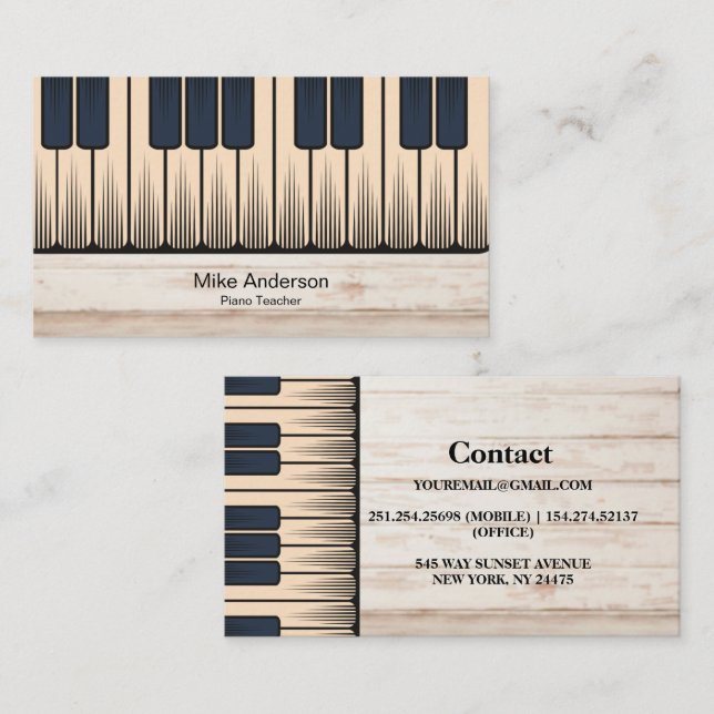 Tarjeta de presentación para profesores de piano d (Anverso / Reverso)
