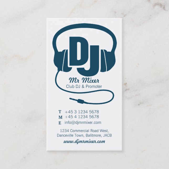 Tarjeta de presentación para promotores de DJ azul (Anverso)