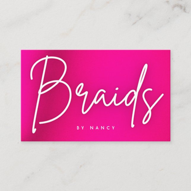 Tarjeta de presentación para trenzas de neón rosad (Anverso)