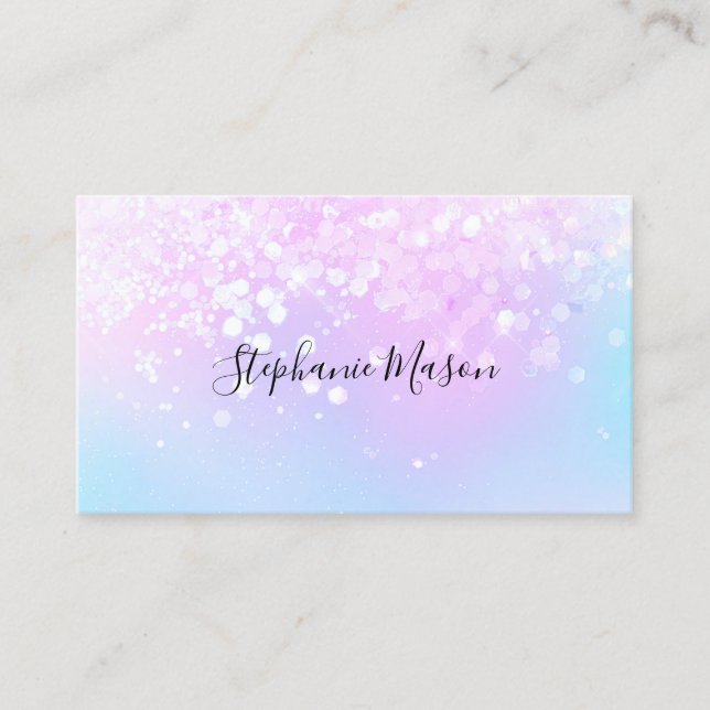 Tarjeta De Presentación Pastel Holográfico Purpurina Girly Business Card (Anverso)