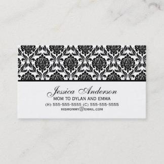Tarjeta De Presentación Patrón elegante de Damasco blanco y negro