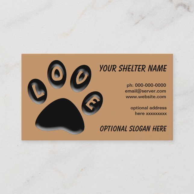 Tarjeta de presentación Paw Print, para refugios,  (Anverso)