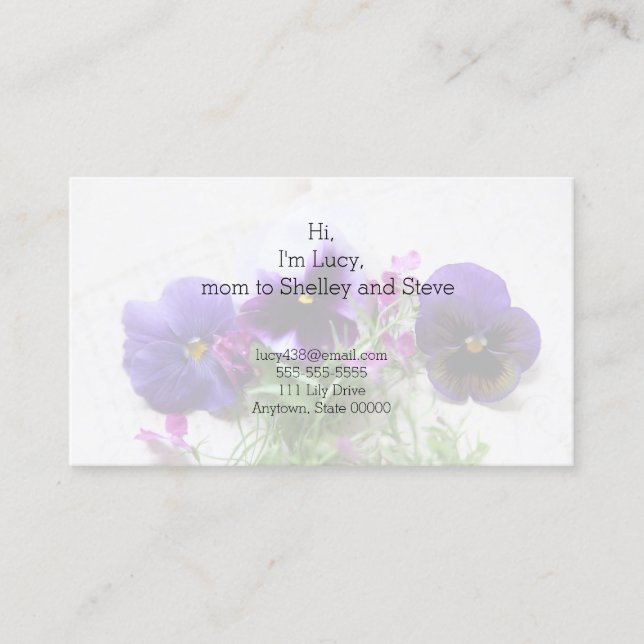 Tarjeta De Presentación Pensamientos y lobelia en vieja mamá de la