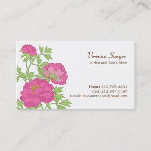 Tarjeta De Presentación Perfil rosado de los Peonies/tarjeta de la mamá