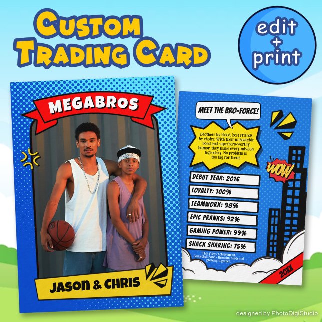 Tarjeta De Presentación Personalizado Comic Best Friends Trading Card Bros (Custom Comic Best Friends Trading Card Bros Gift)