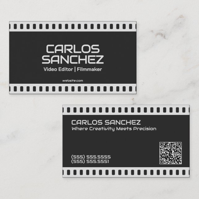 Tarjeta De Presentación personalizado de cineasta videógrafo 🎞️ QR (Anverso / Reverso)