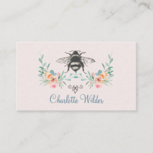 Tarjeta De Presentación Personalizado de firma de guiones Bee Floral Dusty