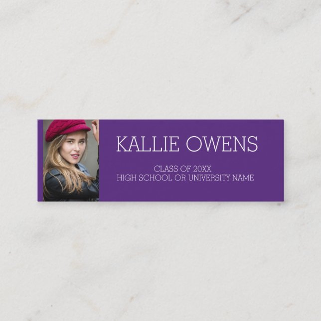 Tarjeta De Presentación Personalizado Graduación de foto morada Insertar t (Anverso)