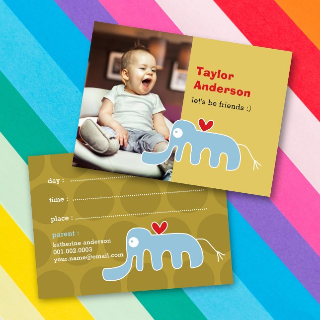 Tarjeta De Presentación Personalizado lindo Elefante Azul foto de niño de  (Subido por el creador)