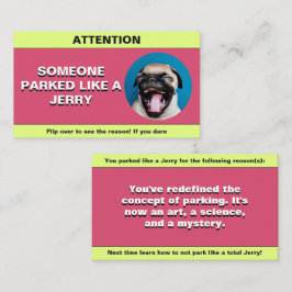 Tarjeta De Presentación Personalizar Parking Like a Jerry, broma de estaci