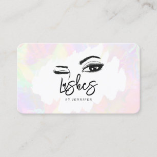 Tarjeta De Presentación Pestañas Ojos Cejas Rosa Holográfico Pastel Único