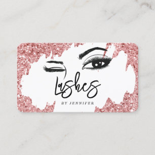 Tarjeta De Presentación Pestañas Ojos y Cejas Rose Gold Glitter Empresaria