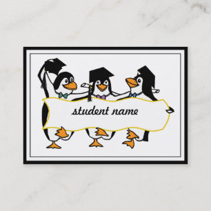 Tarjeta De Presentación Pingüinos graduados con pancarta