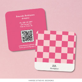 Tarjeta de presentación Pink Checkered Square Desi