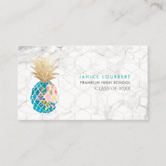 Tarjeta De Presentación PixDezines ALOHA PINEAPPLE/AQUA BLUE/FAUX GOLD
