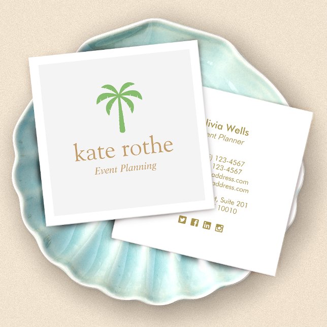Tarjeta De Presentación Planificación de eventos de palmeras verdes modern (Subido por el creador)