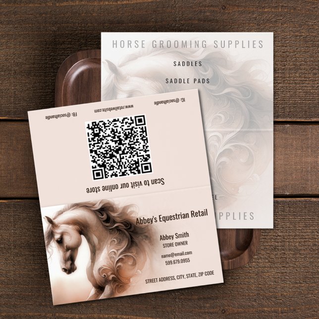 Tarjeta de presentación plegada de código QR para  (Horse QR Code Folded Business Cards (unfolded))