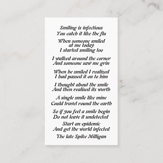 Tarjeta De Presentación Poema hábil encendido (Anverso)