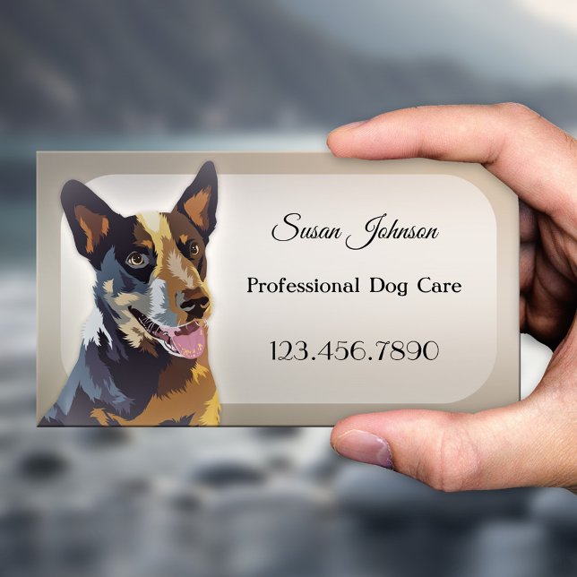 Tarjeta de presentación profesional de cuidado de  (Business card for a professional dog walker or a business offering dog grooming or training)