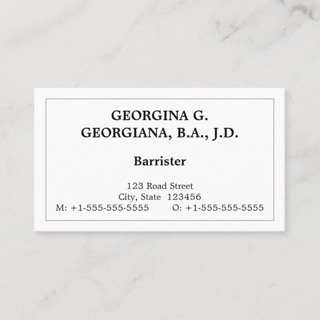 Tarjeta de presentación profesional para abogados (Anverso)