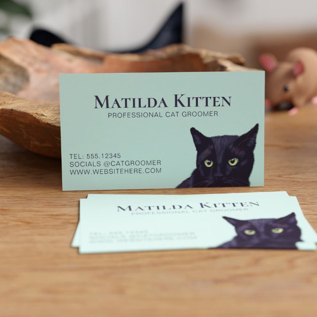 Tarjeta de presentación profesional para Mascotas  (Purrfect business card for a cat groomer or cat sitting service. Just add your details)